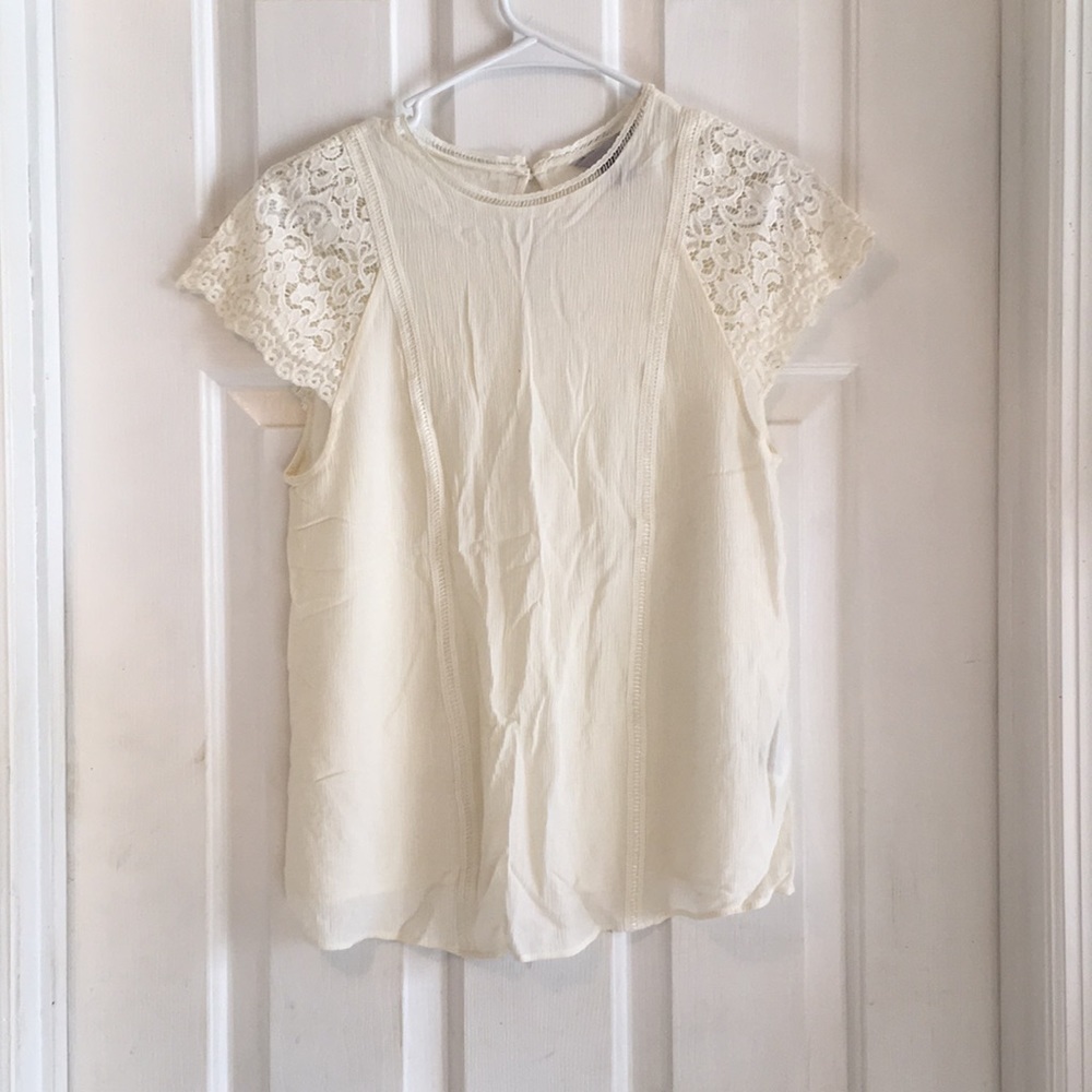 Lace sleeve detail sheer white blouse